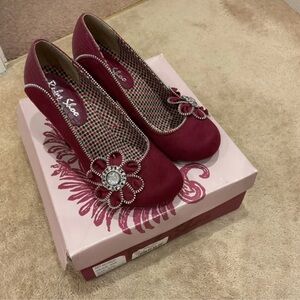 Elegant Burgundy Floral Heels by Ruby Shoo
